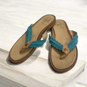 G.H. BASS & CO. SUNJUNS TURQUOISE SUEDE LEATHER THONG FLIP FLOPS SANDALS 9M